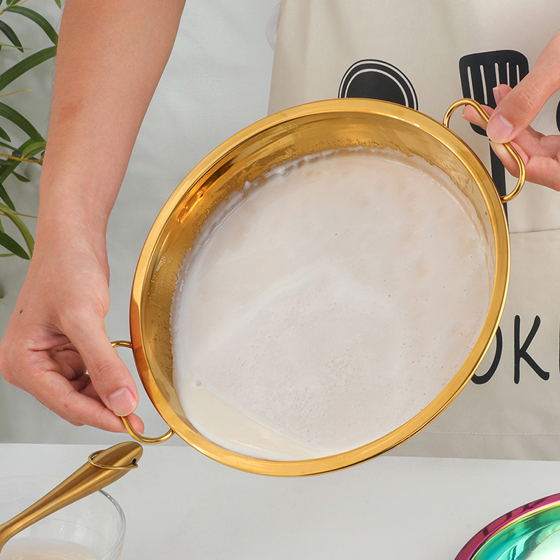 304 stainless steel cold leather pan stainless steel round face gongs gong pan flat pan sausage powder steaming tray to make tool pastry