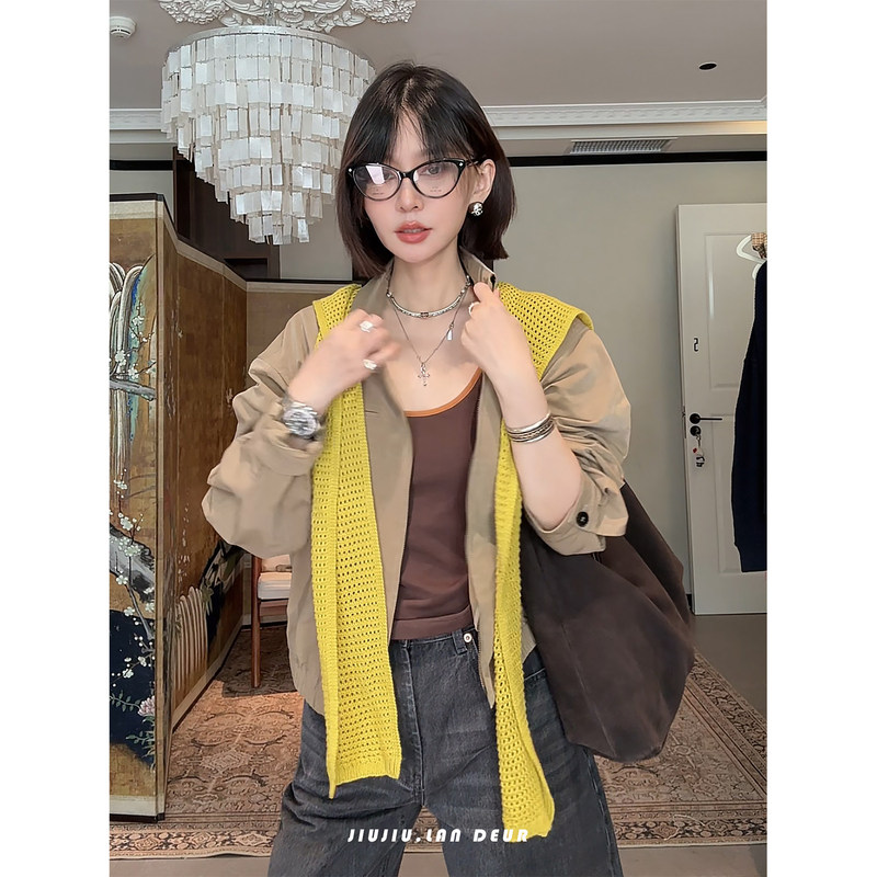 Mama Zai [Wild Orange Berry Spicy] American Retro Lapel Versatile Casual Long-Sleeve Jacket for Women