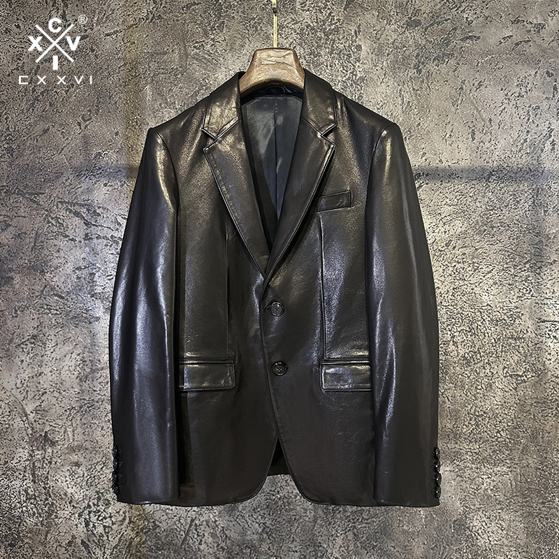 Cxxvi 2026 Spring New Arrival Goat Leather Genuine Leather Jacket Men's European and American Style Lapel Suit-Style Leather Jacket