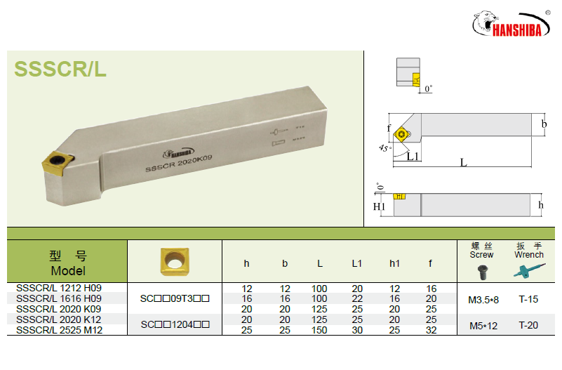 Hunshiba CNC tool screw type outer diameter outer circle car tool bar SSSCR L 1212H09 factory direct sales