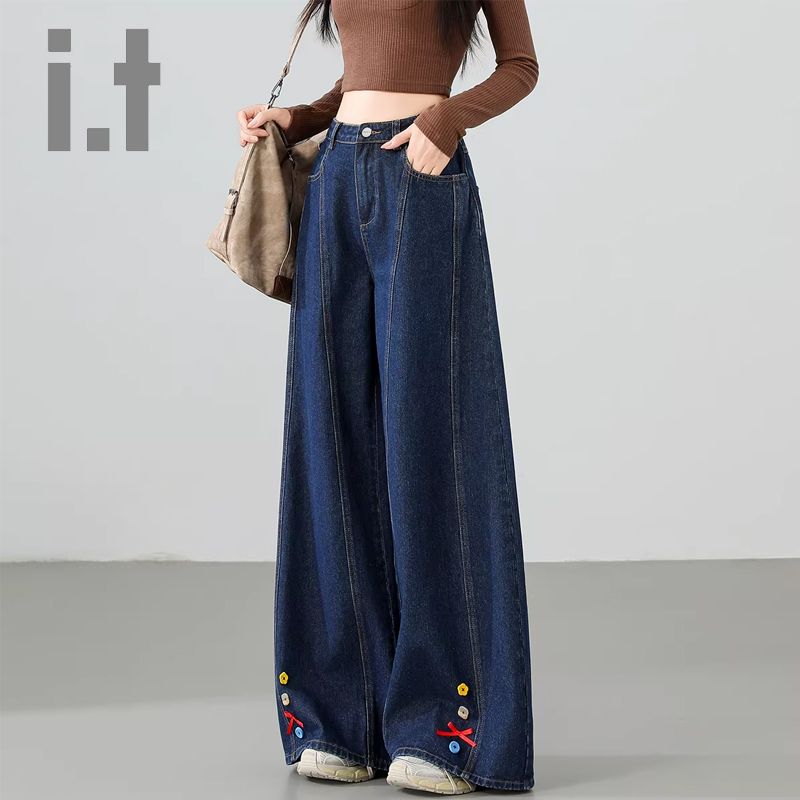 It:Chocoolate High-Waisted Loose Wide-Leg Retro-Style Jeans 2026 Spring New Floor-Length Pants