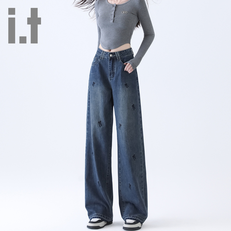 It Ccaabb American Retro Heart Knot Design Floor-Length Jeans for Women, Spring & Fall Loose Straight-Leg Long Pants It Ccaabb American Retro Heart Knot Design Floor-Length Jeans for Women, Spring & Fall Loose Straight-Leg Long Pants