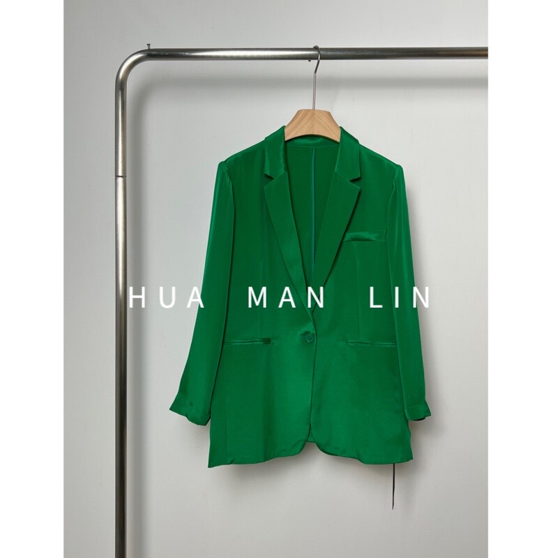 [Flowers Are Full of Forest] New Green One-Button Heavyweight Mulberry Silk Green Fashionable Elegant Versatile Suit 5298