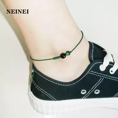 Black agate to attract wealth business men's feet green ghost transfer beads hand-woven feet rope simple thin