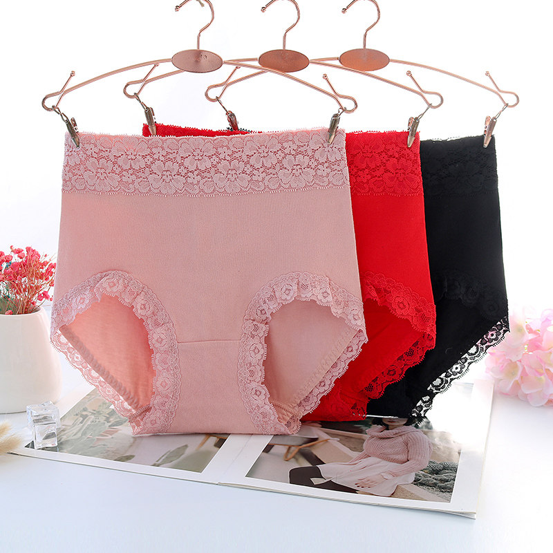 Full 4 articles ~ high waist underpants female pure cotton big bag hip sexy lace girl birthday ensemble All cotton triangular trouser head