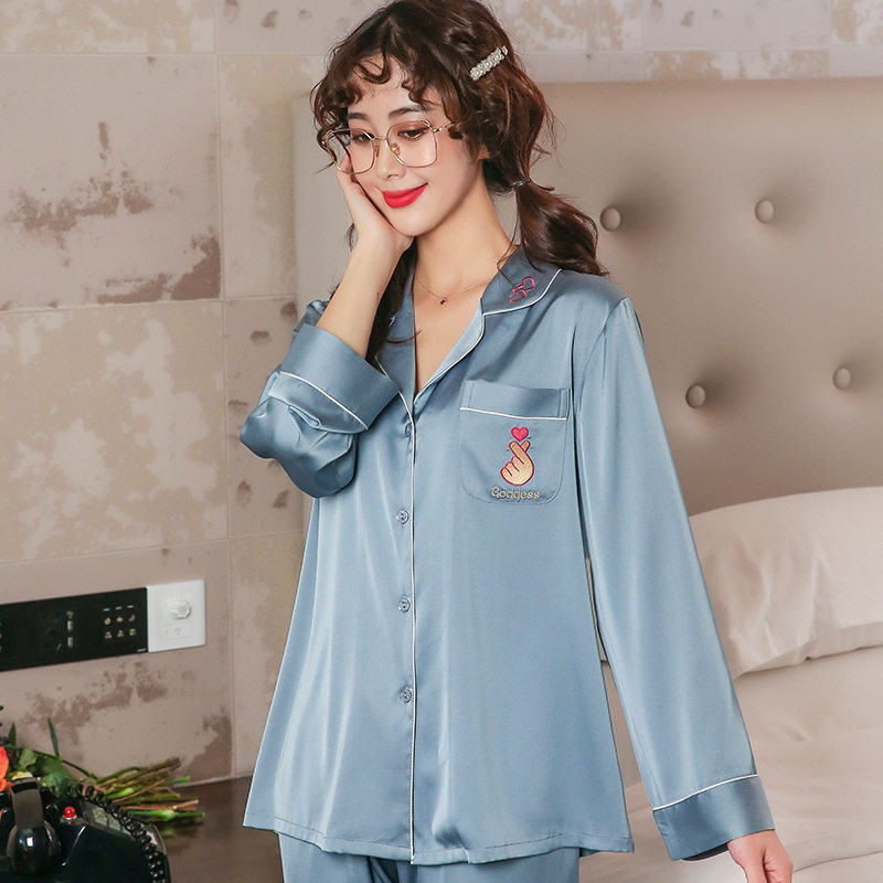 Spring and Autumn Women's Pajamas Ice Silk Summer Thin Silk Ins Red Sexy Home Wear 2-Piece Outer Wear