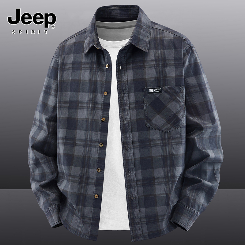 Jeep Jeep Plaid Pure Cotton Long-Sleeved Shirt Men's Spring & Fall Loose Large Size Workwear Washed Men's Casual Shirt Jeep Jeep Plaid Pure Cotton Long-Sleeved Shirt Men's Spring & Fall Loose Large Size Workwear Washed Men's Casual Shirt