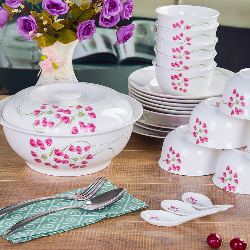 Jingdezhen Chinese dishes suit ceramic bowl chopsticks home ipads porcelain microwave oven plate to use the add red sweet