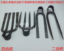 Two-tooth four-tooth rake garden agricultural long wooden handle all steel hoe vegetable garden reclamation tools