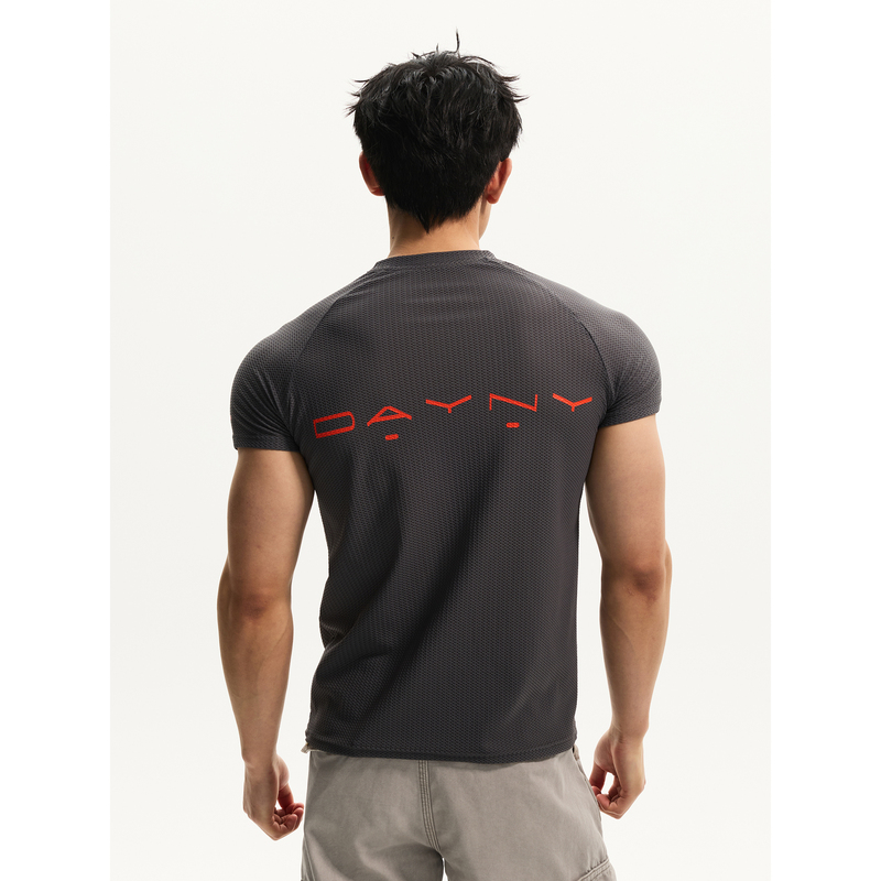 Day Ny American-Style Training Short-Sleeve Men's Casual Regular Shoulder T-Shirt with Cuffed Sleeves, Slimming Top, Breathable Mesh Sports T-Shirt