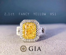 Yellow diamond ring female 2 1ct cushion shaped yellow diamond ring 18K inlaid 1 501ct diamond can be customized GIA bare stone