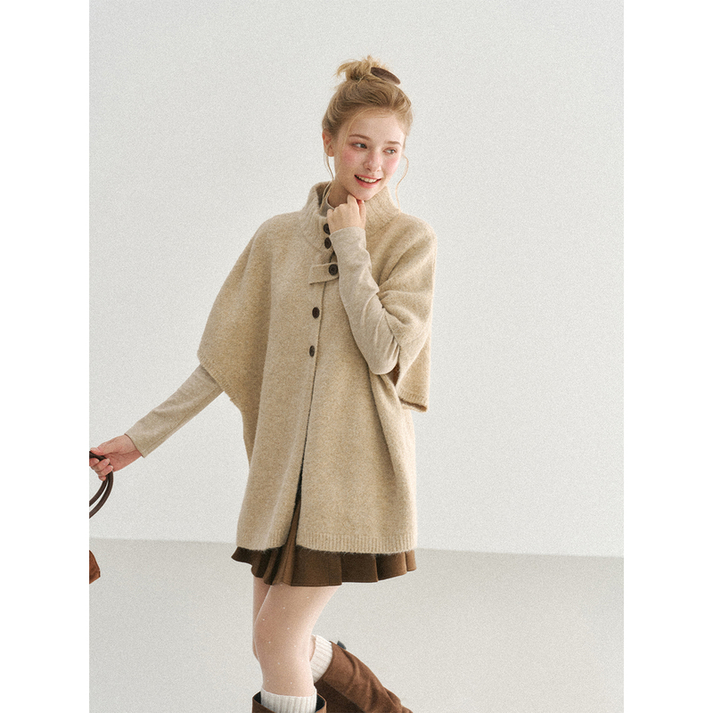 Sea Salt Sugar Yuju Original Lazy and Relaxed Loose Half-Turtleneck Cape Knit Sweater Shawl Women's Sweater Coat