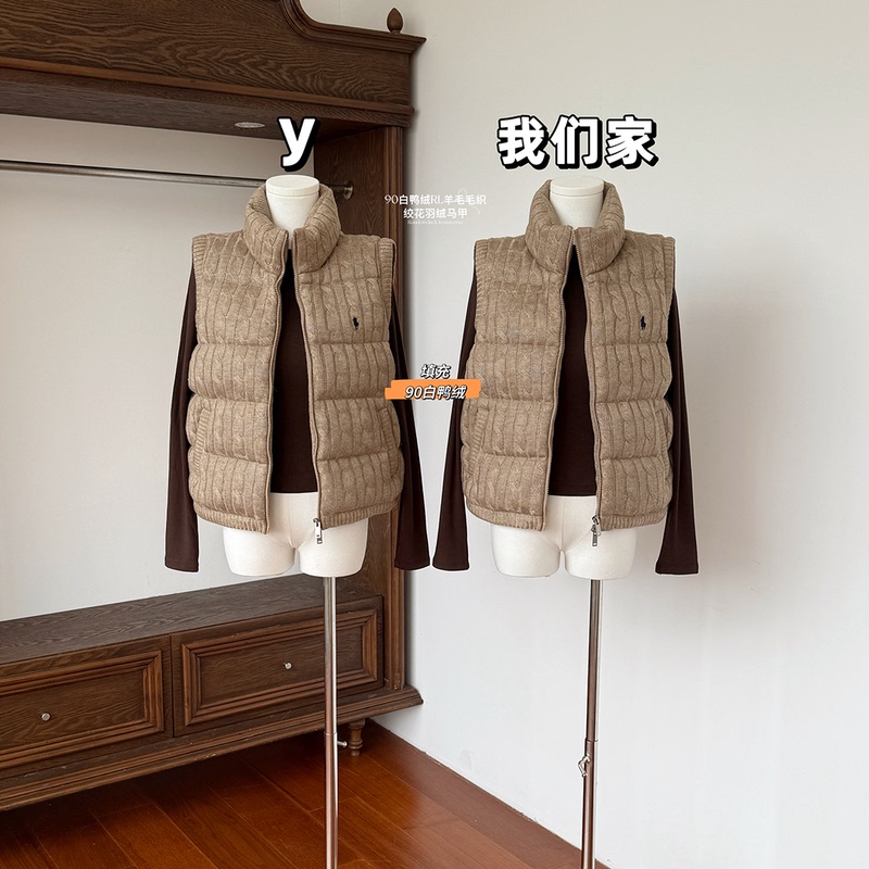 Jiuyuewu Creamy Sweater down 90% White Duck down Rl Wool Knit Old Money Cable Knit down Vest