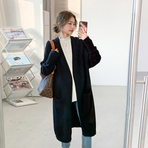 Pregnant womens high-end lazy style mid-length thickened sweater jacket spring autumn and winter knitted cardigan top