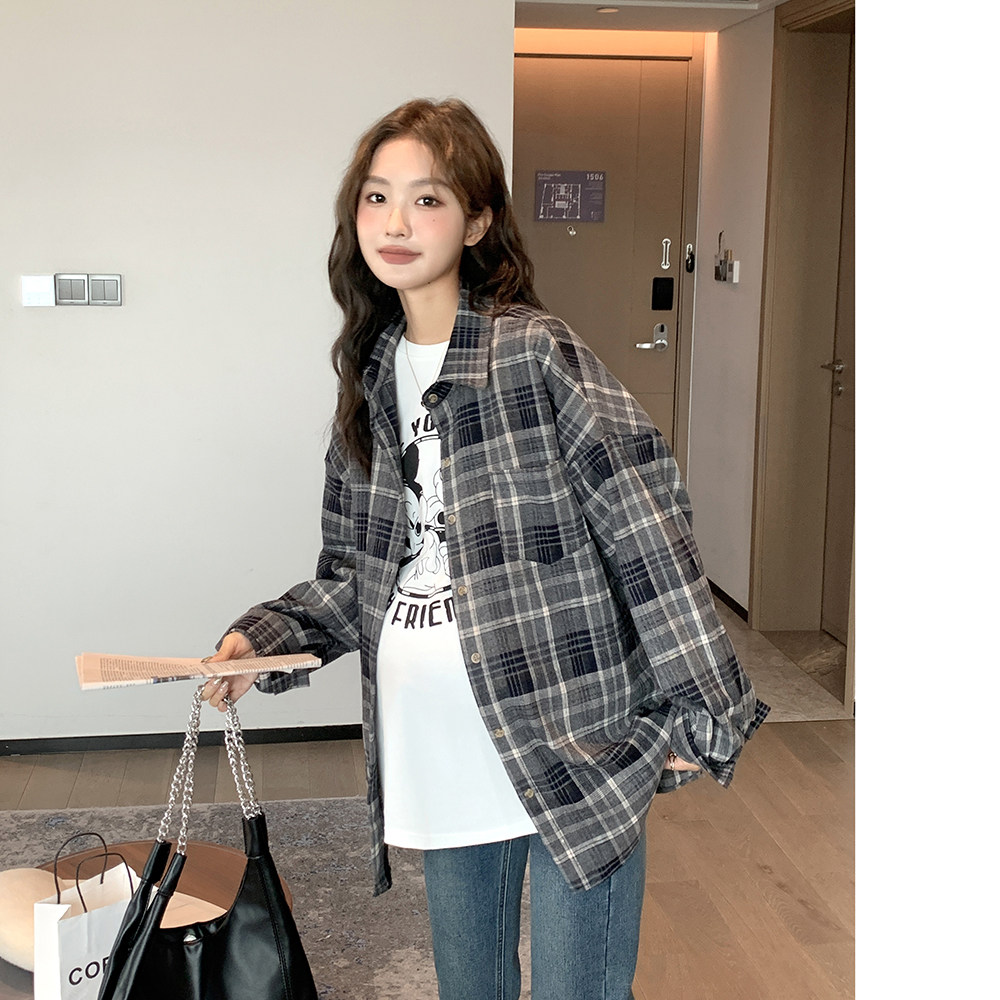 Suger Shirt ~ Gestation for pregnant women in autumn and undershirt Han version retro cardio-hoodie Casual Relaxation College Wind Shirt-Taobao
