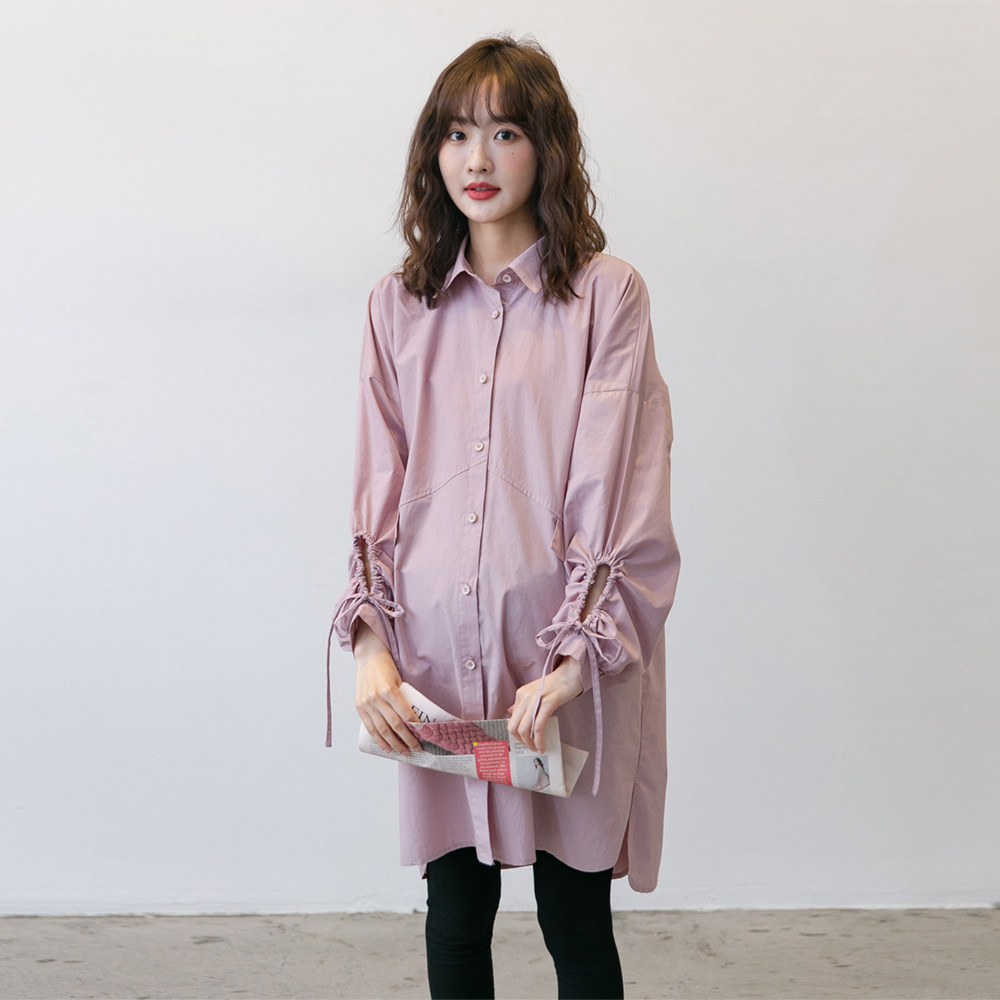 Trendy Personality Design ~ 21 Spring Autumn Dress Pure Color Breastfeeding Lactation Long Sleeve Shirt Tide Moms Hit Bottom Gestation Woman