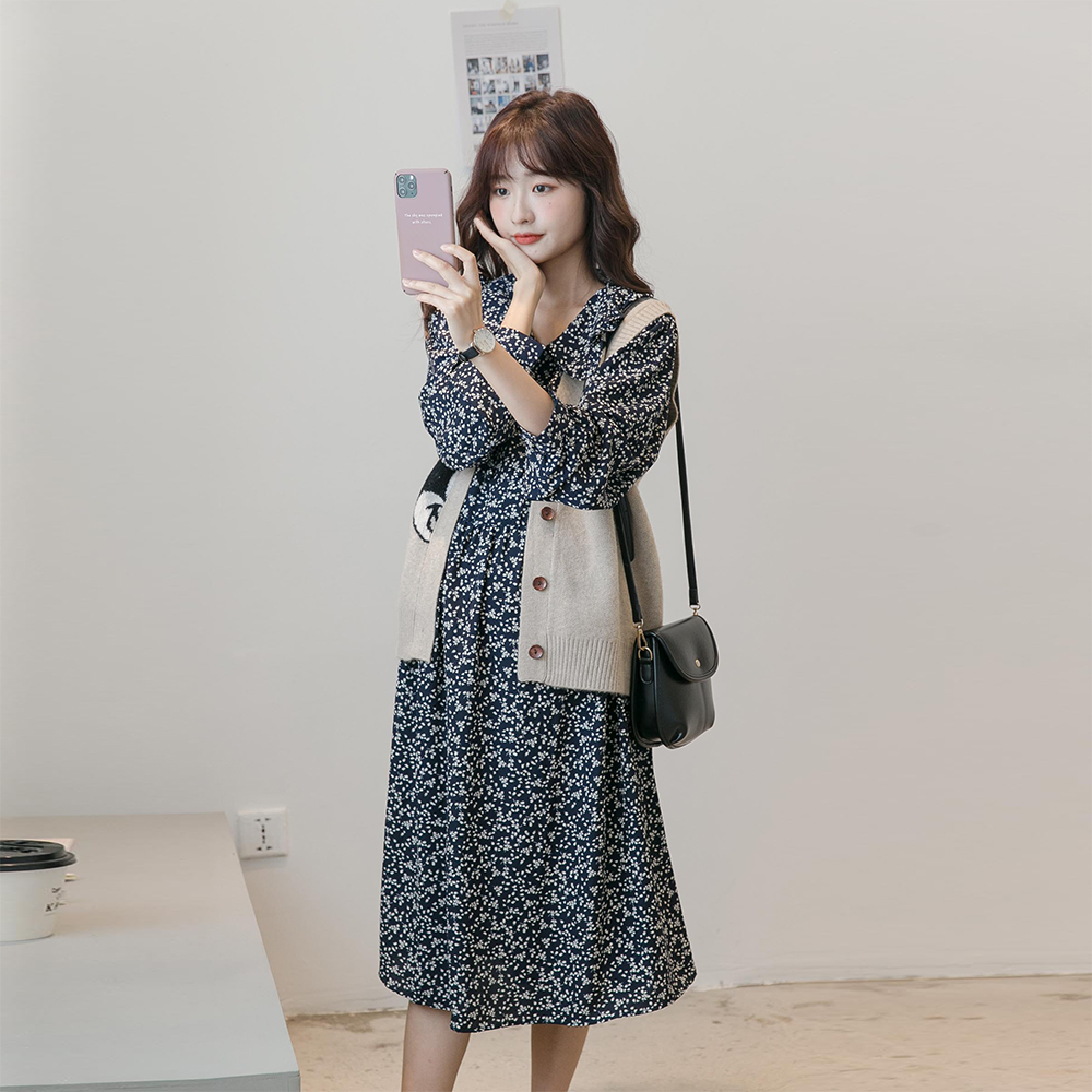 Pregnant women's spring clothing fashion suit Korean version knitted vest waistcoat Snowspinning pregnant woman with two sets of hot mother