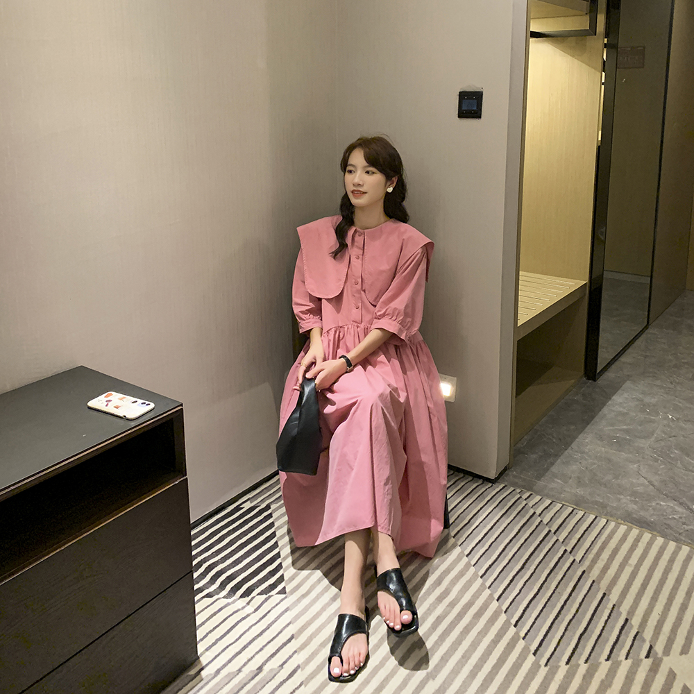 First love pink dress ~ Pregnancy Woman Dress summer can be laced with super fairy dolls collar short sleeves Hide Slim Large Swing Dress