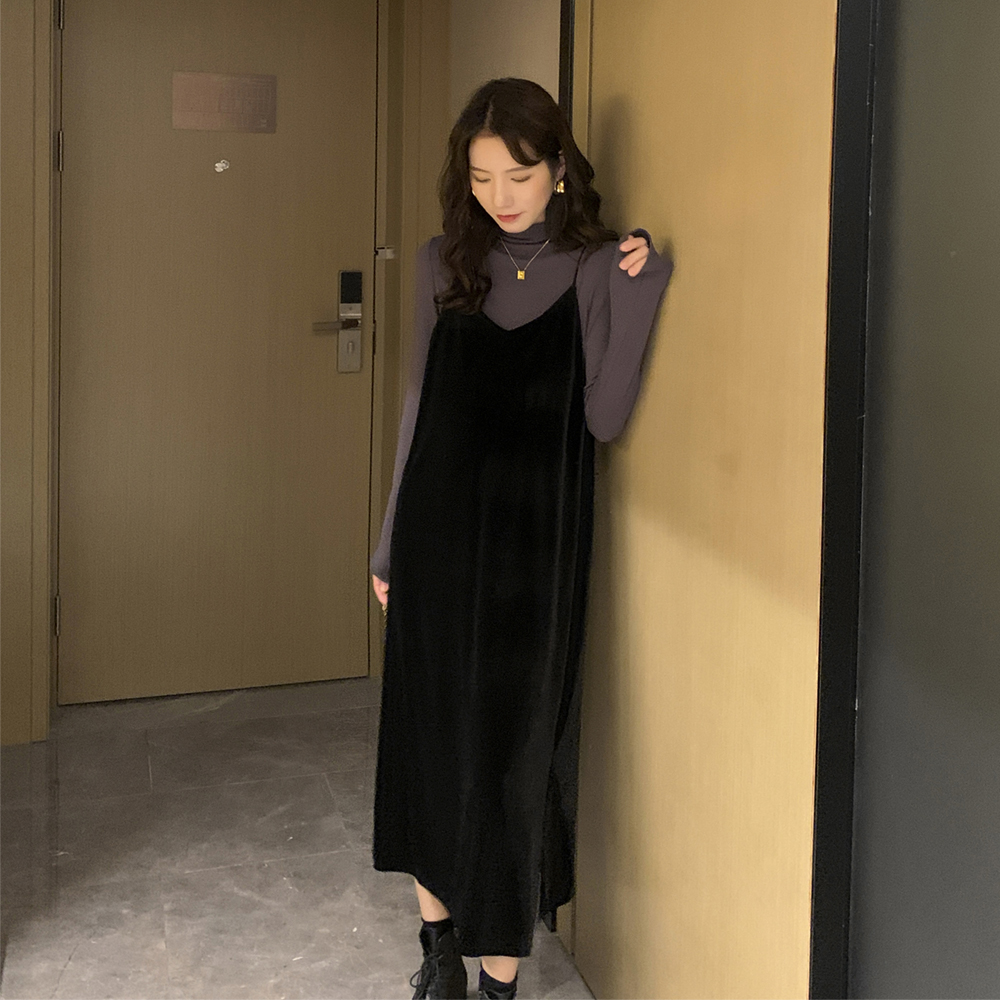 Pregnancy woman dress Spring autumn hanging band dress Two sets Korean version loose small fragrant wind elastic going out of fashion Chaoma Foreign Pie Suit