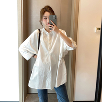 Intellectual temperament~Maternity shirt spring 2024 loose white top pure cotton nursing shirt long-sleeved shirt