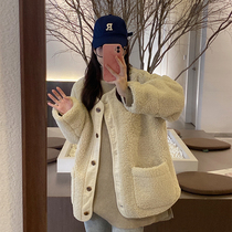 Pregnant womens new corduroy splicing design warm fur one-piece lambswool thickened loose large size jacket