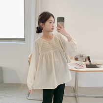 Chic Top ~ Maternity Shirt Sweet and Loose 2024 Spring New Korean Style Pleated Babydoll Shirt for Women