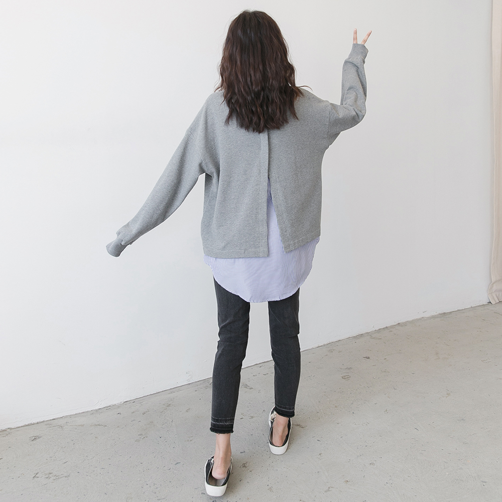 Pregnant woman Autumn Fashion Fashion suit Korean version Leisure large size Loose Blouse long sleeves Long Stripes Fake Two necropolis