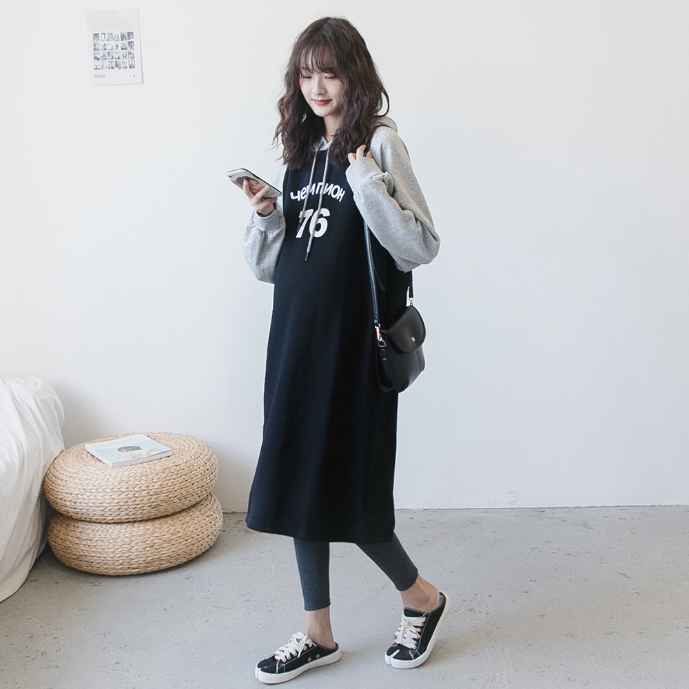 Pregnancy women's clothing autumn and winter style Han version loose with large size for women casual Lianhood with cap long version plus suede pregnant woman wee dress damp