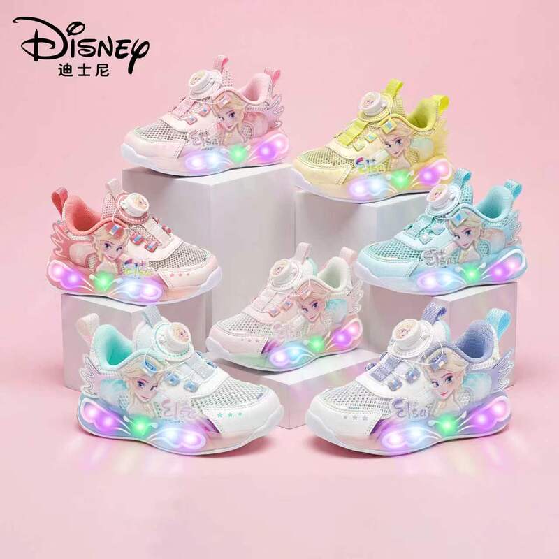 Disney Girls' Shoes Elsa Princess Light-Up Shoes Summer New Hollow Mesh Shoes Button Light-Up Children's Sports Shoes Disney Girls' Shoes Elsa Princess Light-Up Shoes Summer New Hollow Mesh Shoes Button Light-Up Children's Sports Shoes