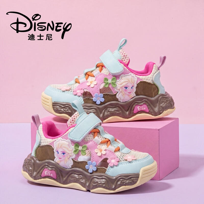 Disney Girls' Shoes 2026 Summer New Style Cut-Out Single Mesh Elsa Princess Casual Shoes Non-Slip Kidsren's Sports Shoes