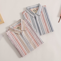 Linen shirt mens long-sleeved casual youth thin section beach 2020 summer Korean version of the trend loose cotton and linen striped shirt