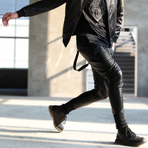 Leather pants Korean slim fit trendy men tight 2021 spring and Autumn motorcycle leather pants stretch thin Harun small pants