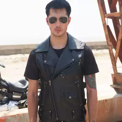 2020 new men's locomotive leather vest Korean version of slim Harley youth shoulder locomotive horse clip trend handsome