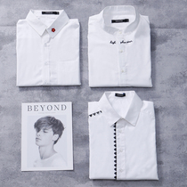 2021 spring new cotton white shirt Korean slim personality embroidery trend casual mens long-sleeved shirt