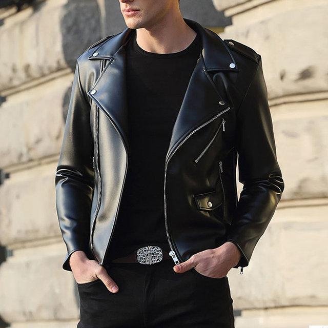 ເສື້ອຫນັງຫນັງກະທັດຮັດສໍາລັບຜູ້ຊາຍແບບເກົາຫຼີ handsome 2024 ພາກຮຽນ spring ໄວຫນຸ່ມ lapel jacket trendy ບວກ velvet thickened ເສື້ອຫນັງລົດຈັກ