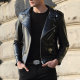 Slim leather jacket for men Korean style handsome 2024 spring youth trendy lapel jacket plus velvet thickened motorcycle leather jacket