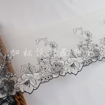 National Wind Blue Embroidered Lace 30CM Double wave mesh Yarn Embroidered Underwear Foreign Dress Womens Lace Lace Accessories