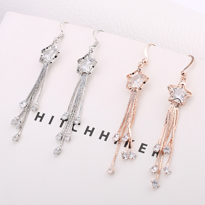 耳环女韩国气质长款简约S925纯银流苏防过敏耳坠水晶个性百搭耳钉