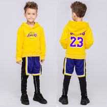 Adult childrens sports plus velvet cotton basketball training suit hooded jumper club group purchase customization