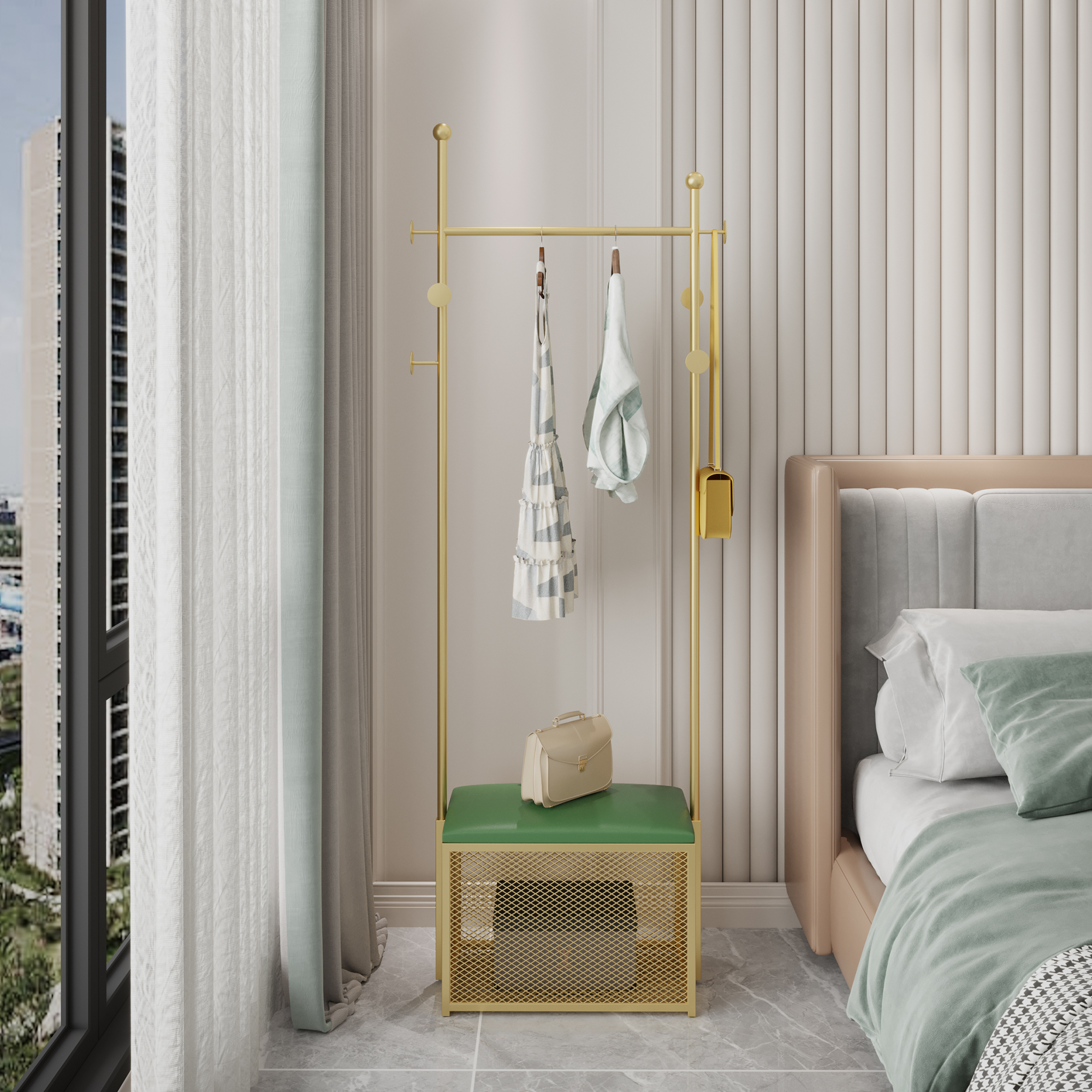 Drying rack floor-to-ceiling folding indoor drying rack bedroom hanging hangers home simple storage coat rack change shoe stool