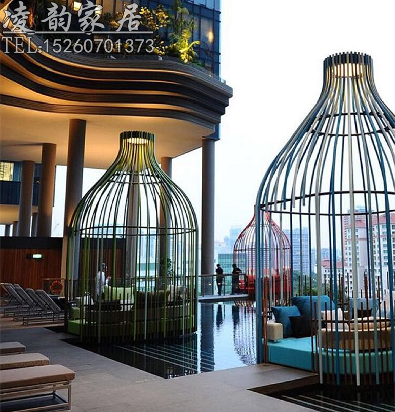 Wrought iron birdcage decoration King-size outdoor super-large hotel dining room landscape sample house display center Giant birdcage card holder