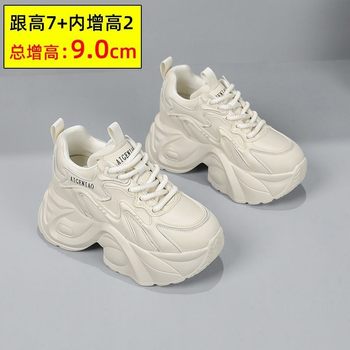 Women's Height-Increasing Dad Sneakers 2024 Autumn New Versatile High-Heeled Shoes Thick-Soled Shoes for Petite Women