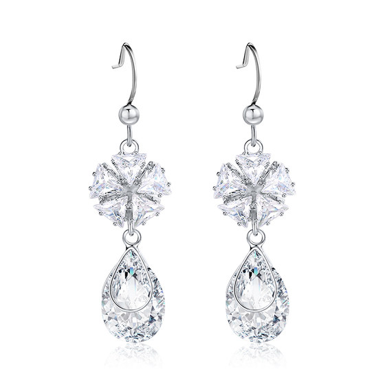 S925 silver water drop earrings, fashionable and elegant, medium-length earrings, simple and versatile, Japanese and Korean zircon internet celebrity female earrings