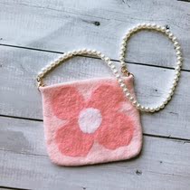 Original design Wool felt wet felt small bag Female baby Pink pearl chain girl messenger bag