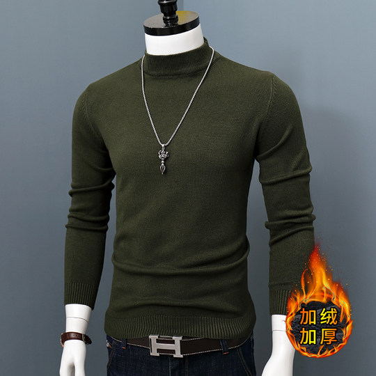 Suéter De Cachemira Medio Cuello Alto Jersey De Sótano De Invierno para Hombres Suéter De Algodón Color Sólido Calidez Más Terciopelo Estilo Grueso Versión Coreana
