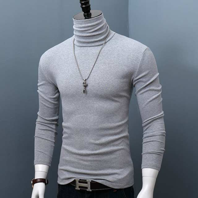 Pure cotton high-neck long-sleeved bottoming shirt for men in autumn and winter large size slim-fit pile-neck T-shirt youth casual warm autumn clothing