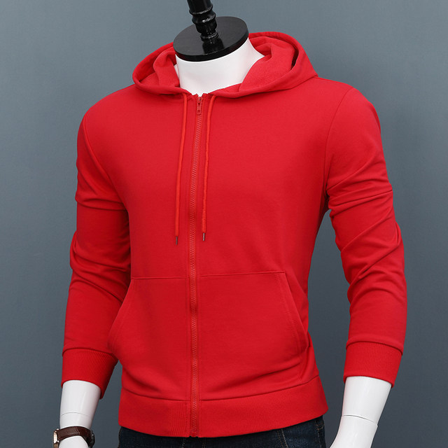 Cardigan zipper sweatshirt ຜູ້ຊາຍດູໃບໄມ້ລົ່ນແລະລະດູຫນາວແບບເກົາຫຼີ trendy versatile coat slim ຝ້າຍສີແຂງຄູ່ hoodie