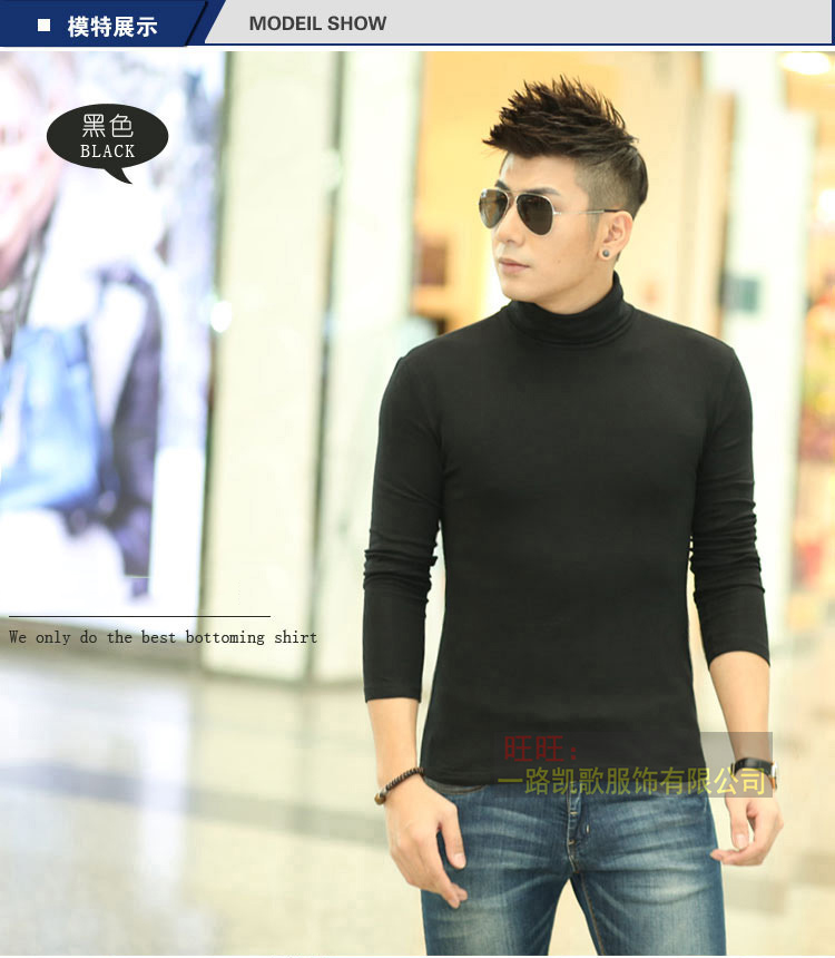 Áo thun nam mùa xuân cao cổ áo cotton mỏng ấm áp dài tay phiên bản Hàn Quốc của áo thun size lớn đồ lót mùa thu nam áo thun nam trung niên