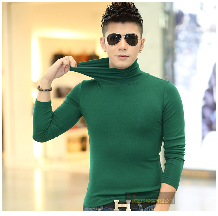 Của nam giới mùa thu phương thức cao cổ áo dài tay t-shirt nam slim body áo sơ mi cơ thể chặt chẽ áo Hàn Quốc phiên bản của quần áo máu