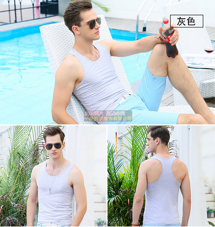 Mùa hè vest nam cotton stretch Slim thể hình chặt chẽ màu rắn hẹp vai kích thước lớn đáy từ vest triều